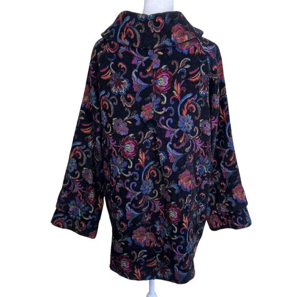 Habitat Sz M Floral Jacquard Tapestry Swing Coat Jacket Chunky Buttons Bohemian - Picture 6 of 16